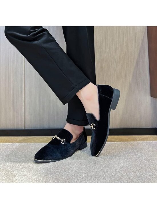 Men\'s Black Velvet Penny Loafers Metal Buckle Slip On Luxury Suede Formal Shoes main image 3